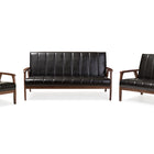 Baxton Studio Nikko Mid-century Modern Scandinavian Style Black Faux Leather 3 Pieces Living Room Sets