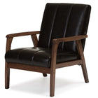 Baxton Studio Nikko Mid-century Modern Scandinavian Style Dark Brown Faux Leather Wooden Lounge Chair
