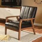Baxton Studio Nikko Mid-century Modern Scandinavian Style Dark Brown Faux Leather Wooden Lounge Chair