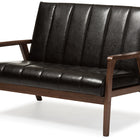 Baxton Studio Nikko Mid-century Modern Scandinavian Style Dark Brown Faux Leather Wooden 2-Seater Loveseat