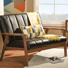 Baxton Studio Nikko Mid-century Modern Scandinavian Style Dark Brown Faux Leather Wooden 2-Seater Loveseat