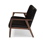 Baxton Studio Nikko Mid-century Modern Scandinavian Style Dark Brown Faux Leather Wooden 3-Seater Sofa