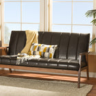 Baxton Studio Nikko Mid-century Modern Scandinavian Style Dark Brown Faux Leather Wooden 3-Seater Sofa