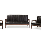 Baxton Studio Nikko Mid-century Modern Scandinavian Style Dark Brown Faux Leather 3 Pieces Living Room Sets