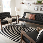 Baxton Studio Sorrento Mid-century Retro Modern Black Faux Leather Upholstered Wooden 3 Piece Living room Set