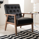 Baxton Studio Sorrento Mid-century Retro Modern Black Faux Leather Upholstered Wooden Lounge Chair