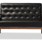 Baxton Studio Sorrento Mid-century Retro Modern Black Faux Leather Upholstered Wooden 2-seater Loveseat
