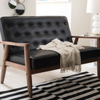 Baxton Studio Sorrento Mid-century Retro Modern Black Faux Leather Upholstered Wooden 2-seater Loveseat