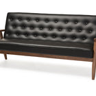 Baxton Studio Sorrento Mid-century Retro Modern Black Faux Leather Upholstered Wooden 3-seater Sofa