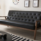 Baxton Studio Sorrento Mid-century Retro Modern Black Faux Leather Upholstered Wooden 3-seater Sofa