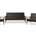 Baxton Studio Sorrento Mid-century Retro Modern Brown Faux Leather Upholstered Wooden 3 Piece Living room Set