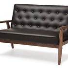 Baxton Studio Sorrento Mid-century Retro Modern Brown Faux Leather Upholstered Wooden 2-seater Loveseat