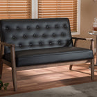 Baxton Studio Sorrento Mid-century Retro Modern Brown Faux Leather Upholstered Wooden 2-seater Loveseat