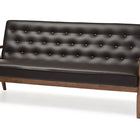 Baxton Studio Sorrento Mid-century Retro Modern Brown Faux Leather Upholstered Wooden 3-seater Sofa