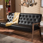 Baxton Studio Sorrento Mid-century Retro Modern Brown Faux Leather Upholstered Wooden 3-seater Sofa