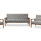 Baxton Studio Sorrento Mid-century Retro Modern Grey Fabric Upholstered Wooden 3 Piece Living room Set