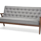 Baxton Studio Sorrento Mid-century Retro Modern Grey Fabric Upholstered Wooden 3-seater Sofa