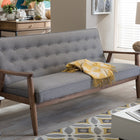 Baxton Studio Sorrento Mid-century Retro Modern Grey Fabric Upholstered Wooden 3-seater Sofa
