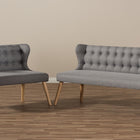 Baxton Studio Melody Mid-Century Modern Natural Wood Finishing Grey Fabric 2-Piece Settee Set