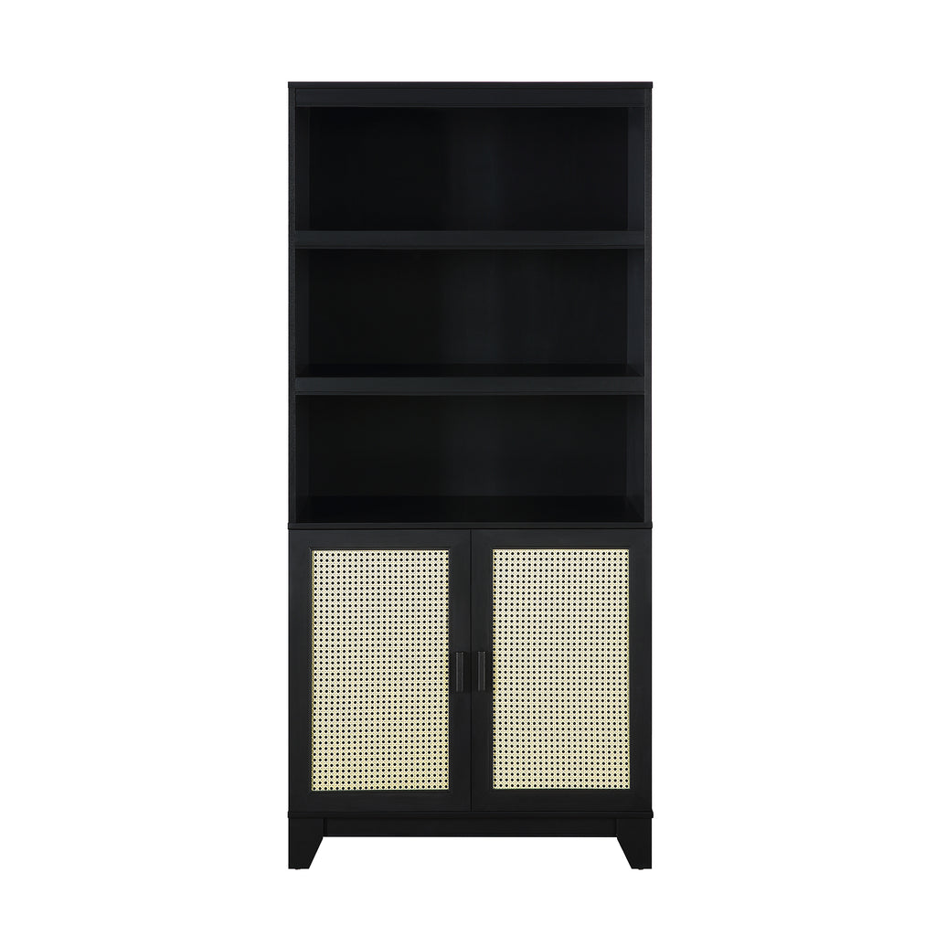 Manhattan Comfort Sheridan Mid-Century Modern 31" Bookcase Cabinet in Black (7-Shelf)