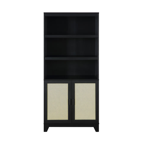 Manhattan Comfort Sheridan Mid-Century Modern 31" Bookcase Cabinet in Black (7-Shelf)