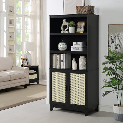 Manhattan Comfort Sheridan Mid-Century Modern 31" Bookcase Cabinet in Black (7-Shelf)
