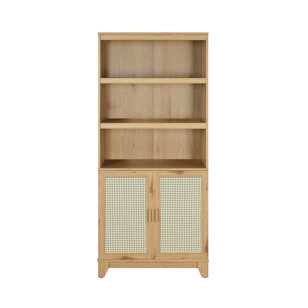 Manhattan Comfort Sheridan Mid-Century Modern 31" Bookcase Cabinet in Natural (7-Shelf)