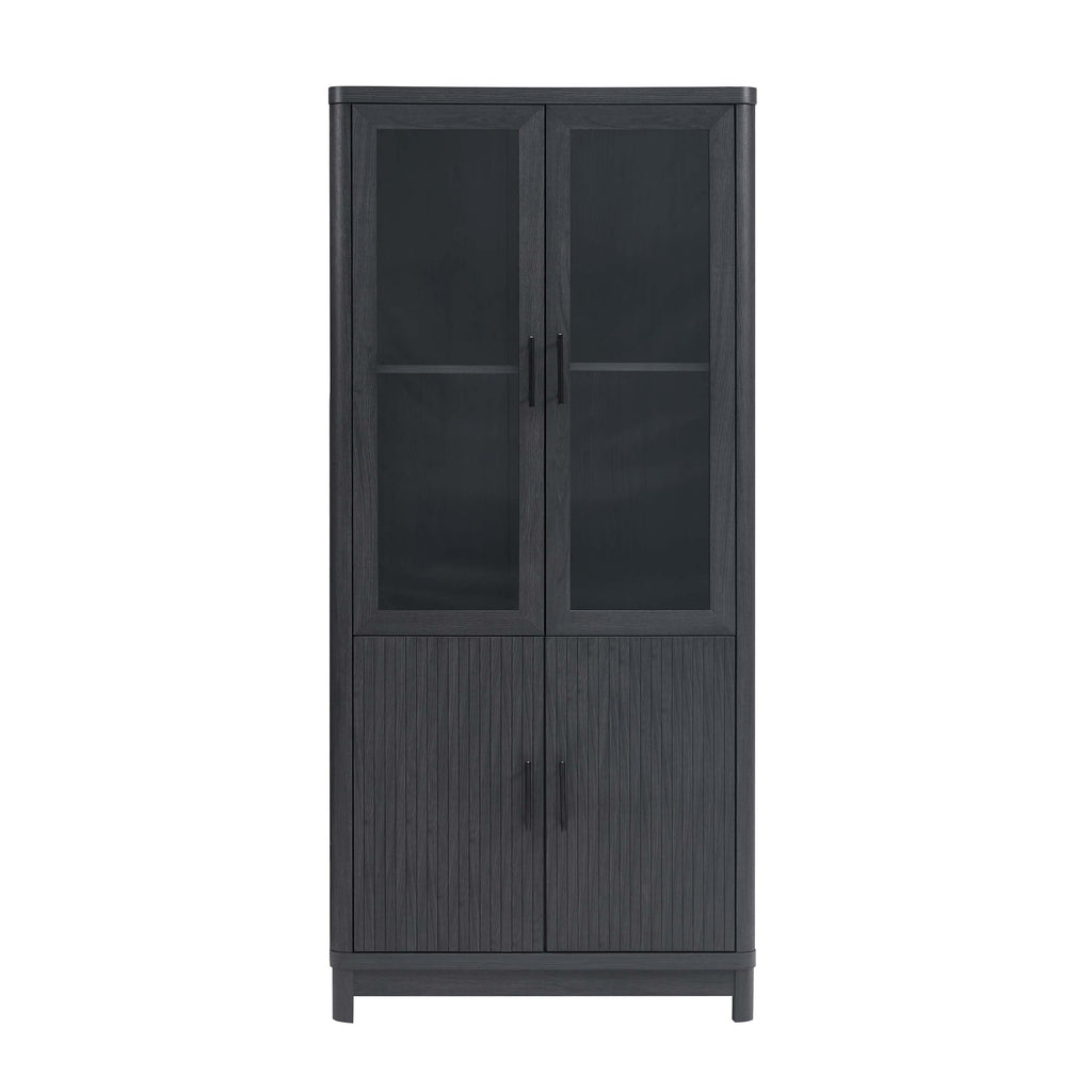 Manhattan Comfort Jodie Mid-Century Modern 31" Bookcase Cabinet in Charcoal Gray (6-Shelf)