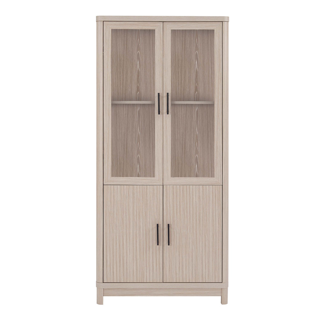 Manhattan Comfort Jodie Mid-Century Modern 31" Bookcase Cabinet in Whitewashed Oak (6-Shelf)