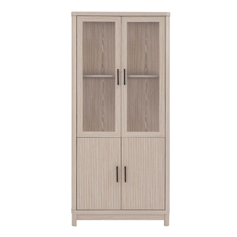 Manhattan Comfort Jodie Mid-Century Modern 31" Bookcase Cabinet in Whitewashed Oak (6-Shelf)