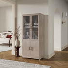 Manhattan Comfort Jodie Mid-Century Modern 31" Bookcase Cabinet in Whitewashed Oak (6-Shelf)