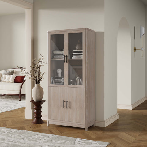 Manhattan Comfort Jodie Mid-Century Modern 31" Bookcase Cabinet in Whitewashed Oak (6-Shelf)