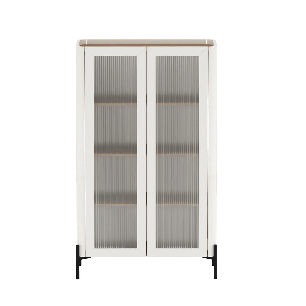Manhattan Comfort Abbey Modern 32" Tempered Glass Bookcase Cabinet in Maple and Off White (4-Shelf)