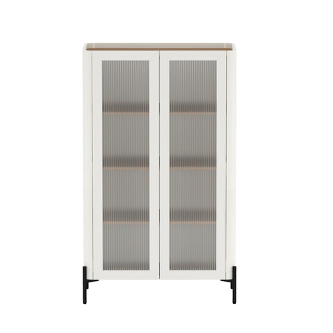 Manhattan Comfort Abbey Modern 32" Tempered Glass Bookcase Cabinet in Maple and Off White (4-Shelf)