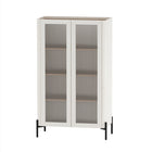 Manhattan Comfort Abbey Modern 32" Tempered Glass Bookcase Cabinet in Maple and Off White (4-Shelf)