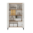 Manhattan Comfort Abbey Modern 32" Tempered Glass Bookcase Cabinet in Maple and Off White (4-Shelf)