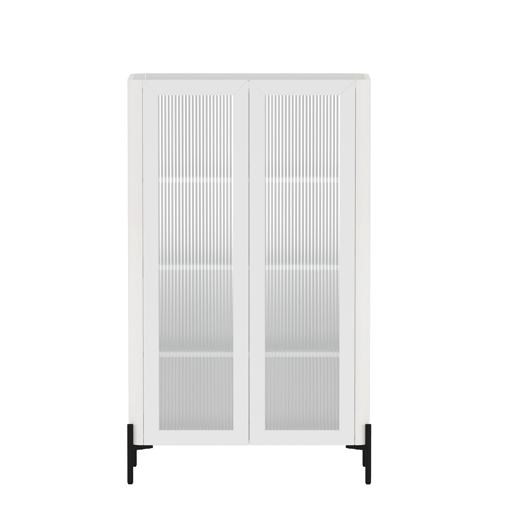 Manhattan Comfort Abbey Modern 32" Tempered Glass Bookcase Cabinet in White (4-Shelf)