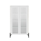 Manhattan Comfort Abbey Modern 32" Tempered Glass Bookcase Cabinet in White (4-Shelf)