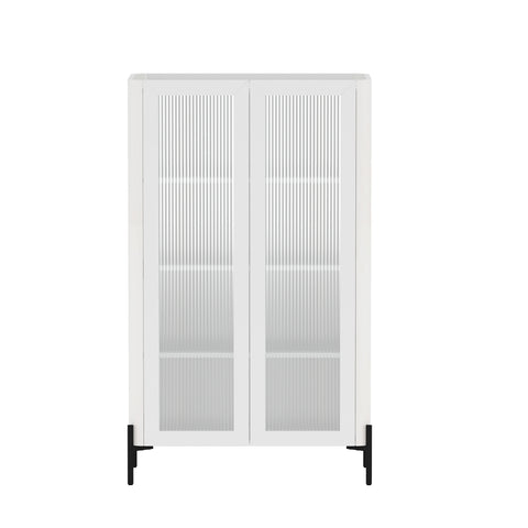 Manhattan Comfort Abbey Modern 32" Tempered Glass Bookcase Cabinet in White (4-Shelf)