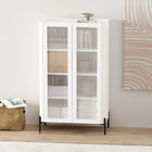 Manhattan Comfort Abbey Modern 32" Tempered Glass Bookcase Cabinet in White (4-Shelf)