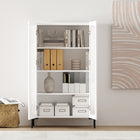 Manhattan Comfort Abbey Modern 32" Tempered Glass Bookcase Cabinet in White (4-Shelf)