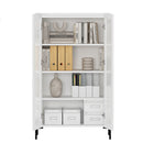 Manhattan Comfort Abbey Modern 32" Tempered Glass Bookcase Cabinet in White (4-Shelf)