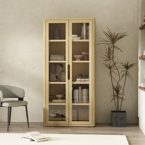 Manhattan Comfort Rivington Modern 38" Bookcase Cabinet in Natural Oak
