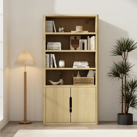 Manhattan Comfort Rivington Modern 40" Bookcase Cabinet in Natural Oak
