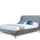 Manhattan Comfort Heather Mid-Century Modern Velvet Upholstered Queen Bed in Gray and Gold