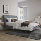 Manhattan Comfort Heather Mid-Century Modern Velvet Upholstered Queen Bed in Gray and Gold