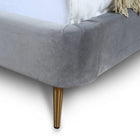 Manhattan Comfort Heather Mid-Century Modern Velvet Upholstered Queen Bed in Gray and Gold