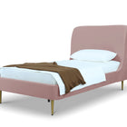 Manhattan Comfort Heather Mid-Century Modern Velvet Upholstered Twin Bed in Blush and Gold