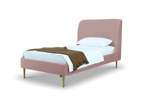 Manhattan Comfort Heather Mid-Century Modern Velvet Upholstered Twin Bed in Blush and Gold
