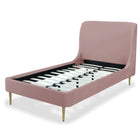 Manhattan Comfort Heather Mid-Century Modern Velvet Upholstered Twin Bed in Blush and Gold